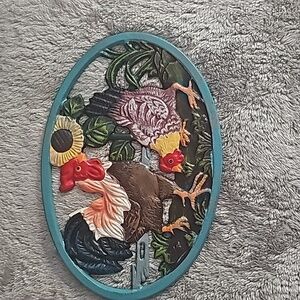 VINTAGE CHICKEN TRIVET CAST IRON HOT POT COUNTRY KITCHEN COTTAGE CORE FARM HOUSE